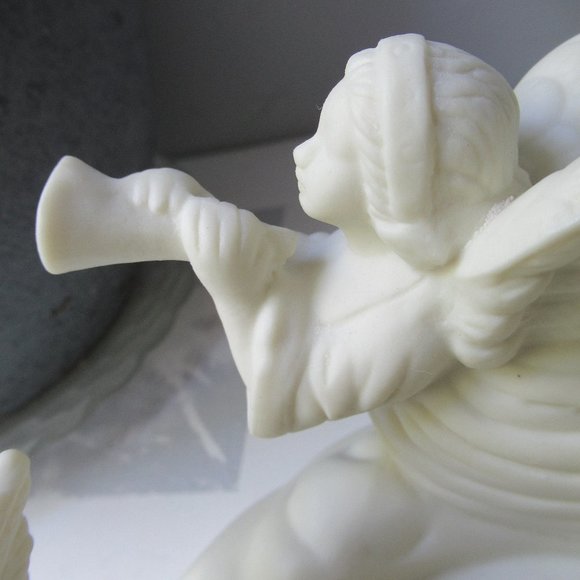 Porcelain Biscuit Candlestick Trio of Angels 1990s - Picture 10 of 16